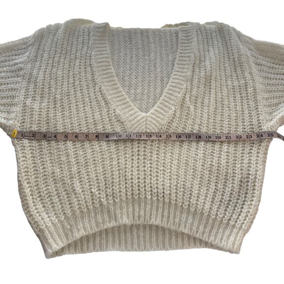 Vintage Croquet Club VTG Sweater Cream White Open Loose Knit DeepV Small Acrylic - Picture 6 of 8